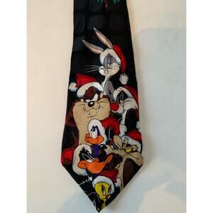 Looney Tunes Christmas tie 100% silk black & multicolor
